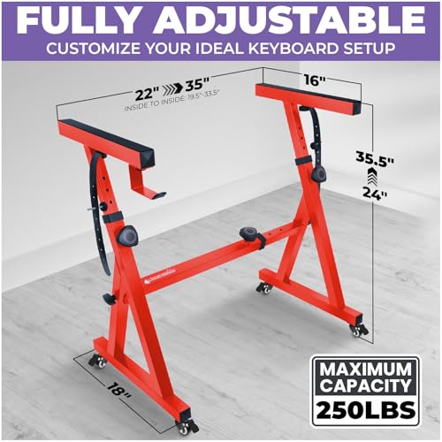 Image of Liquid Stands Keyboard Stand w / Wheels - Z Style Adjustable & Portable Professional Heavy Duty Digital Piano Stand - Fits 54-88 Key Electric Pianos - Sturdy Rolling Musical Keyboard Stand (Red)