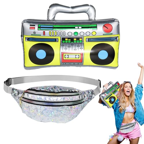 ROSAUI Aufblasbarer Ghettoblaster und Bauchtasche Set, 80er 90er...
