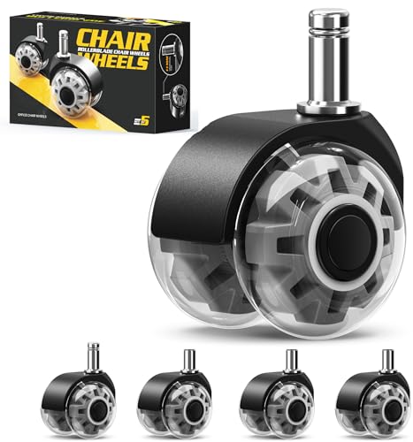 Soontrans Ruedas para silla de oficina, 11 mm x 22 mm, ruedas para sillas de oficina, rotación de 360 grados, ruedas para sillas de oficina para suelos duros, parqué, alfombras, laminados y azulejos
