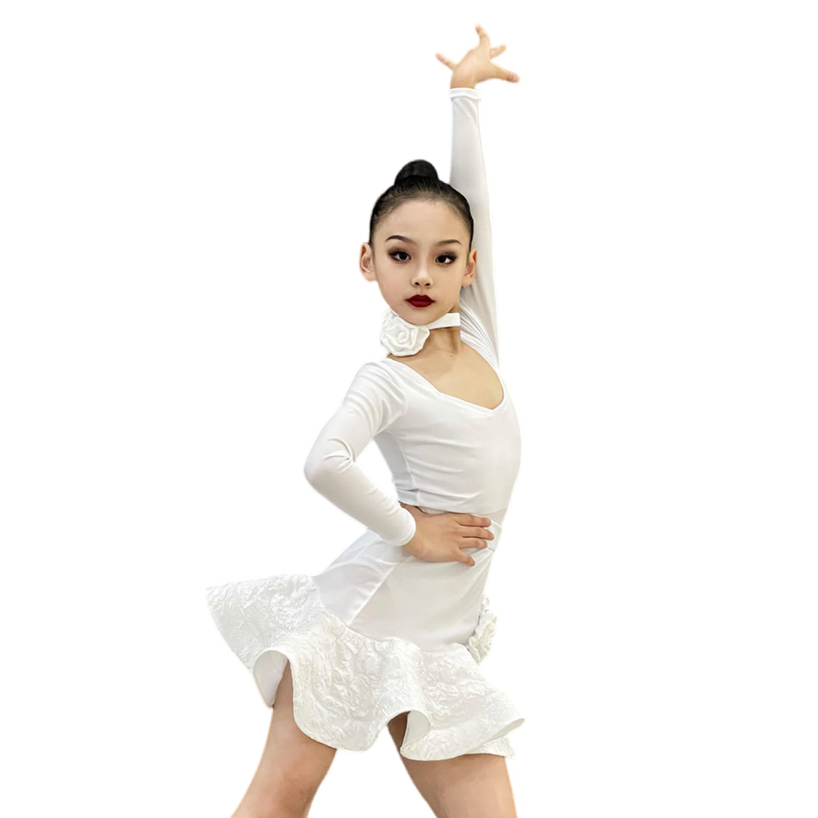 Abito Da Ballo Latino For Ragazze,Body A Maniche Lunghe E Gonna Con Volant | Autunno Inverno For Bambini For Rumba Samba Cha Cha Tango,Completo Da Ballo For Performance Competizione
