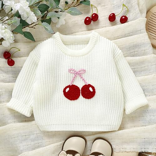 Toddler Kids Cable Knit Sweater Cute Cherry Embroidered Pullover Sweater for Girls Boys Crewneck Fall Winter Warm Sweatshirt2