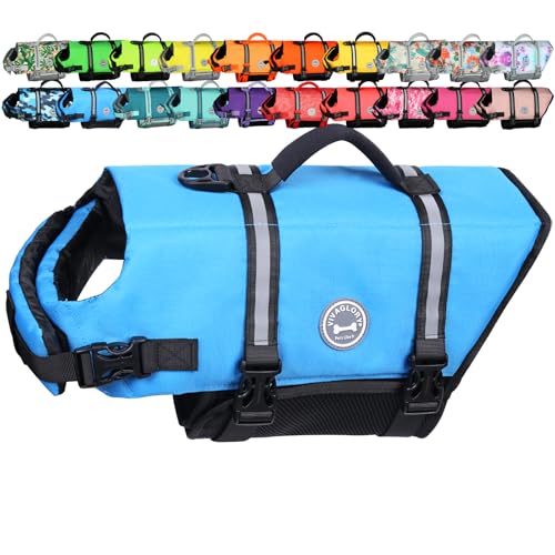 VIVAGLORY Rip Stop Schwimmweste Hund, Hundeschwimmweste, Schwimmhilfe & Auftrieb, Rettungsweste Hund für Bootfahren, XS, Blau