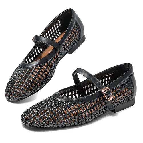 Women Hand Woven Ballet Flats Dressy Mary Jane with Adjustable Strap2
