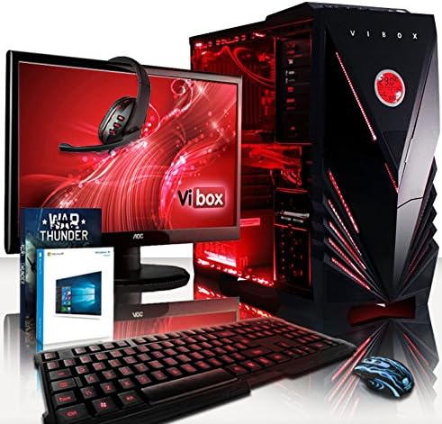 Vibox Sniper Package 10XLW Gaming PC - with Warthunder Game Bundle, Windows 10, 21.5" HD Monitor, Gamer Headset, Keyboard & Mouse Set (4GHz Intel i7 Quad Core Processor, Nvidia Geforce GTX 970 Graphics Card, 120GB Solid State Drive, 2TB Hard Drive, 32GB RAM, Vibox Commando Red LED Case)