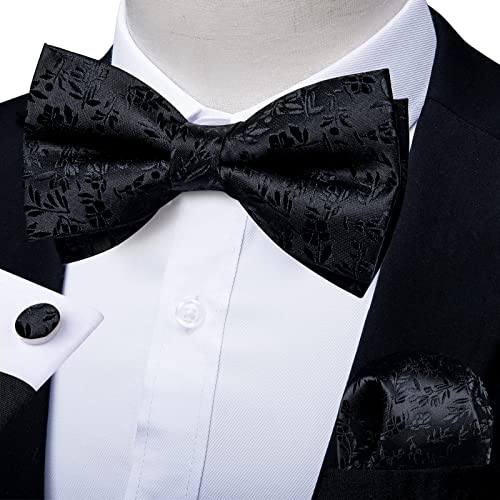 Image of DiBanGu Paisley Pre-Tied Bow Ties for Men Silk Adjustable Bowtie and Pocket Square Cufflinks for Wedding Party