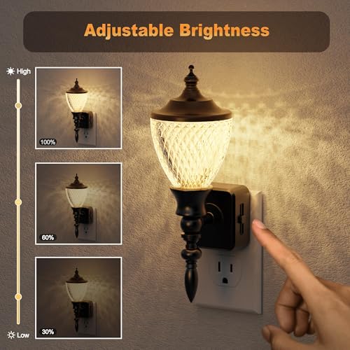 Image of JandCase Night Lights Plug into Wall, 3000K Soft White, Dusk to Dawn Sensor | 0-100LM Dimmable Industrial Night Light, for Bedroom, Bathroom, Living Room, Hallway