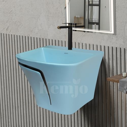 Image of Wall Mounted Wash Basin for Bathroom | Wall Hung Wash Basin /Sink (15.35 x 16.14 x 13 Inch, SFKOP - 212)