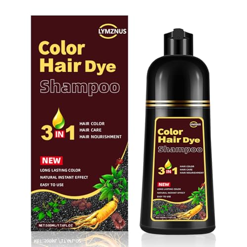 Dark Brown Hair Dye Shampoo 3 in 1 for Gray Hair, Instant Brown Hair Color Shampoo for Men &amp; Women, Herbal Hair Dye Shampoo for 100% Gray Coverage in Minutes 500ml