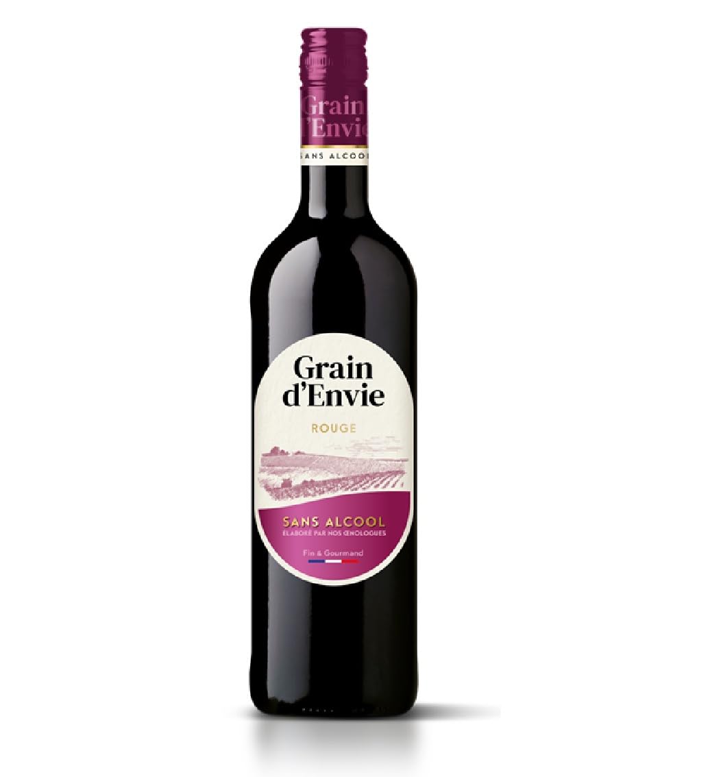 Grain D'Envie - Fruités Merlot Rouge - Sans Alcool Moins De 0.5% Vol - Lot de 6 bouteilles x 75 cl