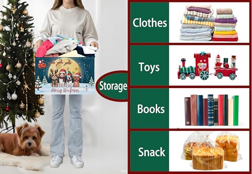 Image of Large Christmas Gifts Empty Baskets Kids Collapsible Holiday Storage Bin with Handle (Hat Dog)