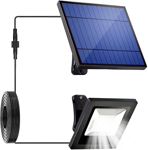 Reflectores solares para exteriores con cable de 16 pies, panel solar separado del anochecer al amanecer, foco LED impermeable para patio, techo,