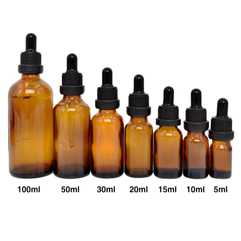Katutude 5 Pack 0.5 oz Dropper Bottles Empty Glass Dropper Bottles Leak Proof Travel Container Bottles for Essential Oil Liquids