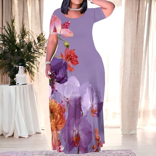 Image of PinkPatty Women's Plus Size Maxi Dresses Short Sleeve Sundress Summer T-Shirt Beach Long Dress with Pockets