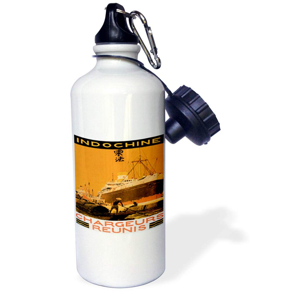 3dRose Vintage Indochine Ocean Liner Poster Sports Water Bottle 21 oz White