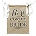 Ling's moment Burlap Here Comes The Bride Sign with Ivory Ribbon, 15 x 20 Inches