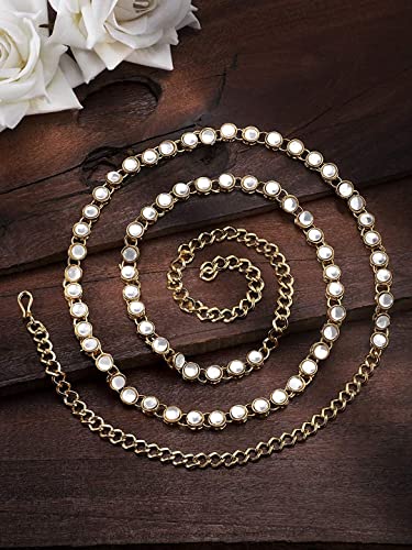 Image of I Jewels 18K Gold Plated Traditional Ethnic Round Kundan Studded Adjustable Kamarband /Belly Chain /Kandora /Wait Belt For Women (B020)