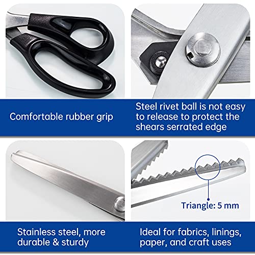 Pinking Shears for Fabric, 9.25 Inches Professional Sewing Craft Scissors Zig Zag Scissors with Rubber Handle, Stainless Steel Dressmaking Serrated Scalloped Pinking Shears for DIY image 1