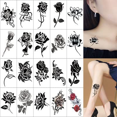 Calcomanías para tatuajes de arte corporal para mujer, pegatina de tatuaje 3D de mariposa o rosa, flor, pluma, tatuaje impermeable, regalo de
