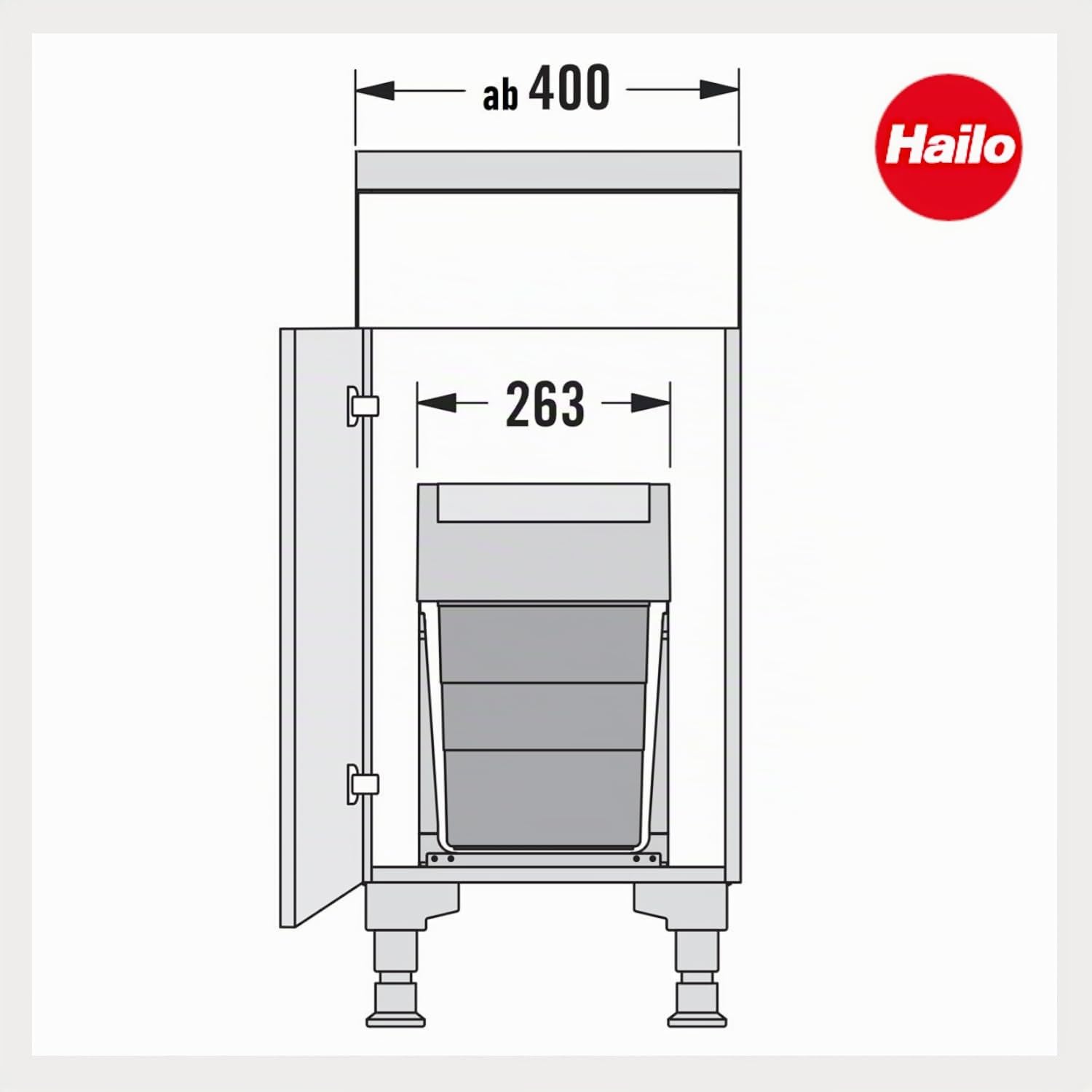 Hailo Abfallsammler Solo mit Carry | Single Box 24 Liter Einbau-Mülleimer | für Unterschränke ab 40 cm Breite | mit praktischem Tragekorb für Küchenutensilien | Anthrazit Solo Küchen-Abfalleimer