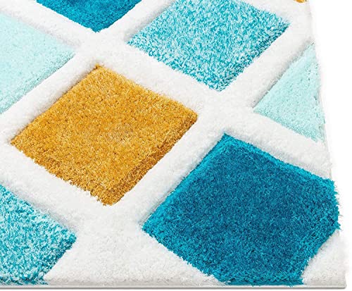 Image of Shaggy Carpet for Home 12 x 16 Feet Ultra-Soft, Thick, and Stylish Shag Texture Ideal for Living Room, Bedroom, or Office - Easy to Clean and Perfect (Yellow Blue White,)