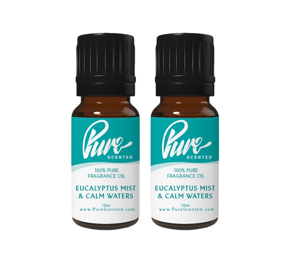 Pure Scented 20ml Fragrance Oils - 2 x 10ml Suitable for Candles, Soaps, Slime, Diffusers, Cosmetics, Wax Melts, Designer (2 x 10ml, Eucalyptus Mist & Calm Waters)