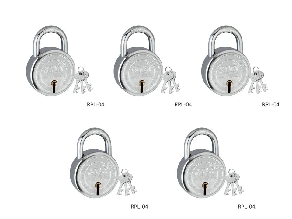Image of Duke Padlock 65mm with 3 Keys, Steel Double Locking, Padlocks for Gate, Door, Shutter Silver Finish (Pack of 5)