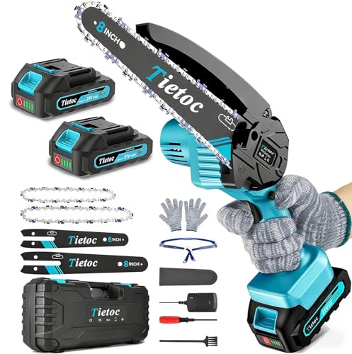 Mini Chainsaw Cordless, 8 Inch & 6 Inch Portable Electric Chainsaw,Battery Powered Handheld Power Chain Saw with 2 Batteries and Auto Oil,for Tree Trimm,Cutting Wood,Garden Tool,Gift for Men Women
