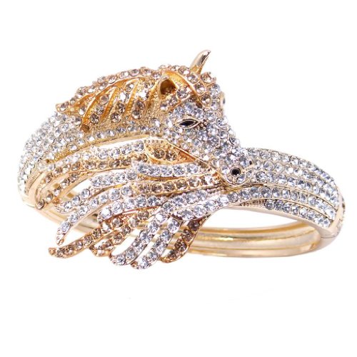 EVER FAITH Women's Crystal Enamel Gorgeous Sleeping Pegasus Bracelet Brown Gold-Tone