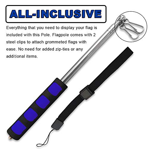 The Flag Joint Compact Extendable Retractable Hand Held Pole (Blue) - 11" Perfect For Backpacks - Carry To Events, Parades, Tours, Parties, Etc! #TOP4