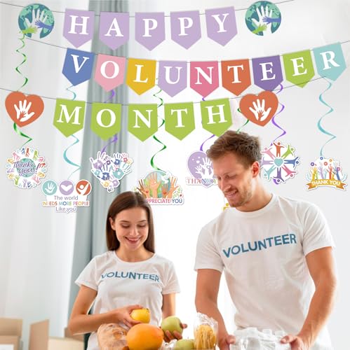 Image of Volunteer Appreciation Decorations - 11PCS Happy Volunteer Month Party Banners Hanging Swirls Decor, Volunteers Month Appreciation Support Thank You Party Supplies Decoration