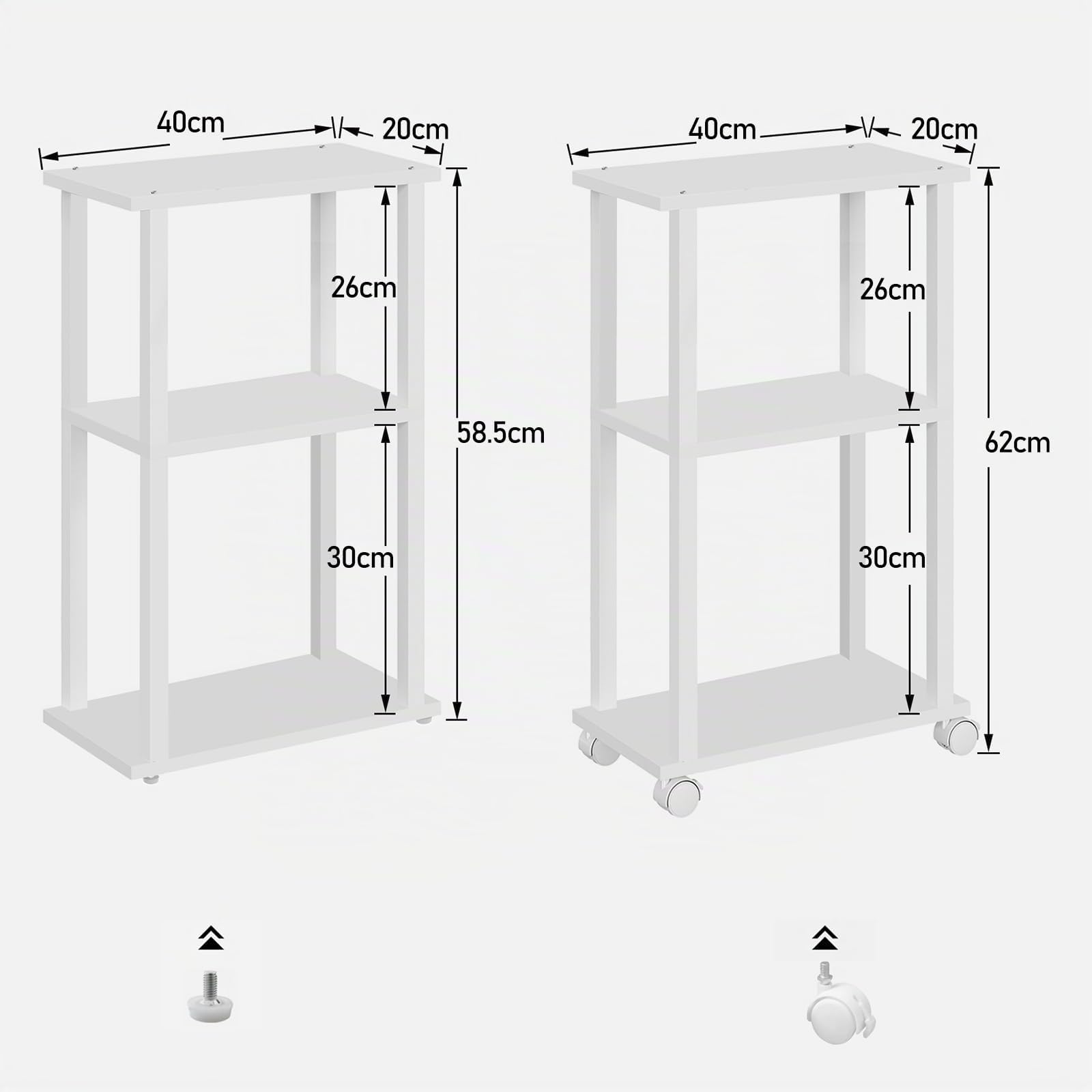 TUTOTAK Tavolino laterale piccolo, tavolino stretto, comodino, set di 2, tavolo per divano/sofà con ruote per soggiorno, camera da letto, bianco, V1TB01BW0612EU