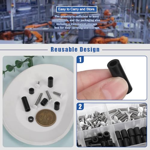 Glarks 245pcs weiße Wandplatte Schraube Set, 3/8’’, 1/2’’, 3/4’’, 1’’ lang, Auslassplatte Schraube mit Auslassschrauben Abstandshalter, Auslassabdeckungsschrauben mit Nylon runden Abstandshaltern