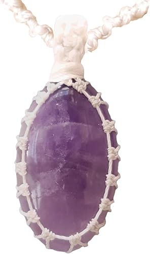 Vista 42 de Crystal Necklace with Stone Pendant - Amulet for Chakra Healing, Handmade Unisex Jewelry with Gift Bag, Handmade White Macrame Cord, Natural