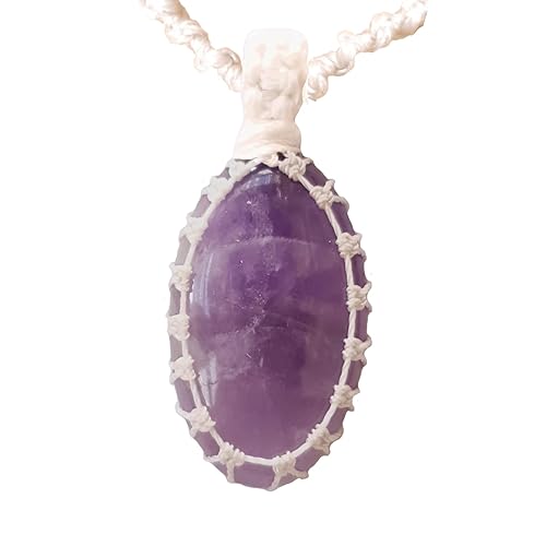 Vista 32 de Crystal Necklace with Stone Pendant - Amulet for Chakra Healing, Handmade Unisex Jewelry with Gift Bag, Handmade White Macrame Cord, Natural