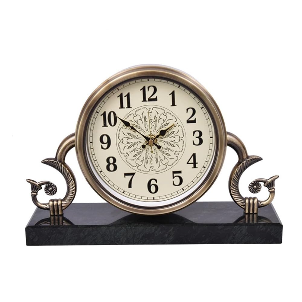 E7v2t9k6 Black Countertop Vintage Table Clocks Decor Luxury Silent Metal Desk Clock For Living Room, Bedroom, Bedside Mantlepiece Clock(Black)