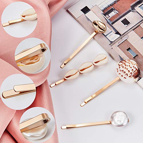 12 Pieces Faux Pearl Hair Clip Shell Barrettes Conch Pearl Hairpins Side Bangs Beach Seashell Hair Barrettes Bobby Pin For Women And Girls #TOP5