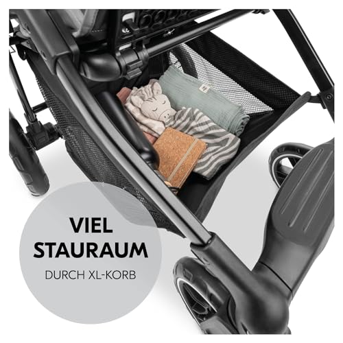 hauck Shop N Care, Grey - Kinderbuggy mit Liegefunktion ab Geburt bis 22 kg, Becherhalter und Snack Tablett, Klein Zusammenklappbar, UV Schutz 50+, XL Korb bis 3 kg