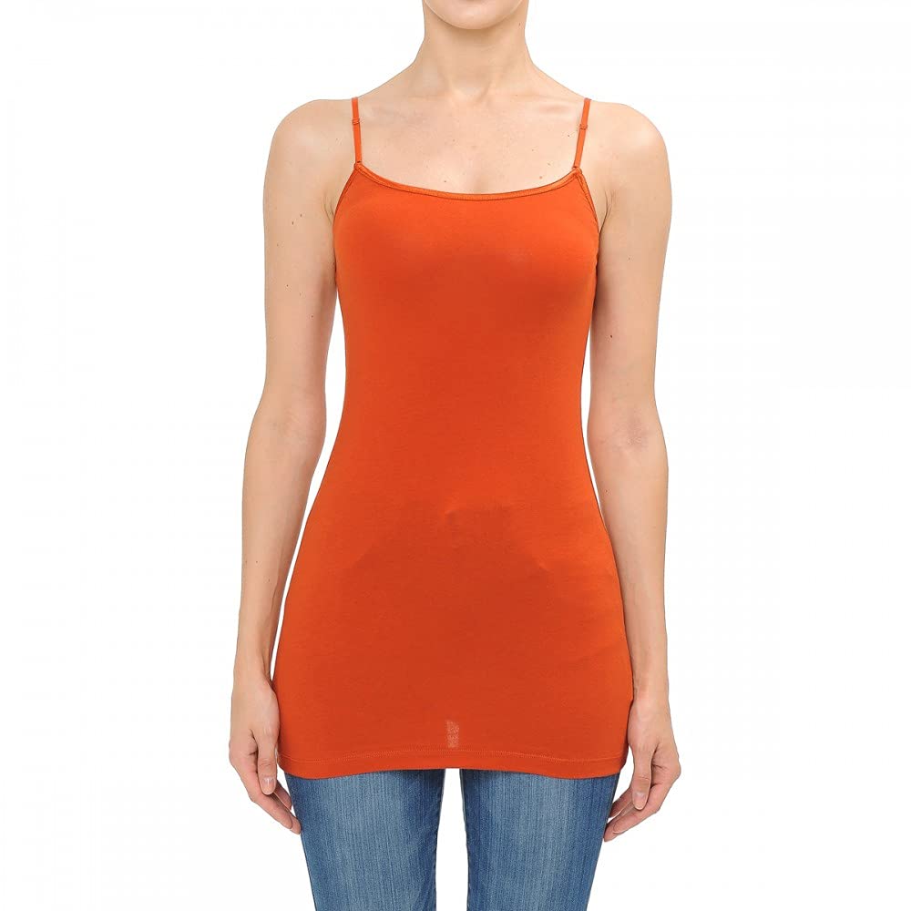 StyleShop Ambiance Apparel Long Tank Top Adjustable Spaghetti Straps Layering Plain Solid Cami Cotton Spandex