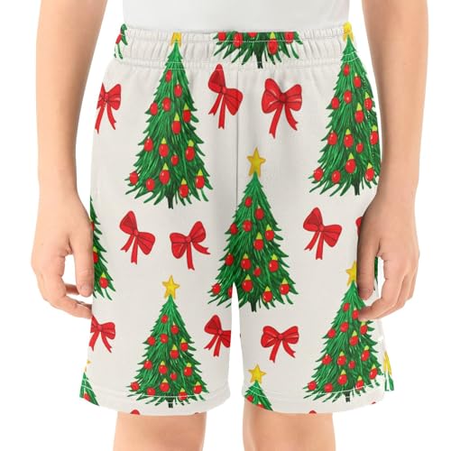 Christmas Trees and Bows Athletic Shorts with Zipper Pockets, Youth Boys Athletic Running Shorts for Summer2