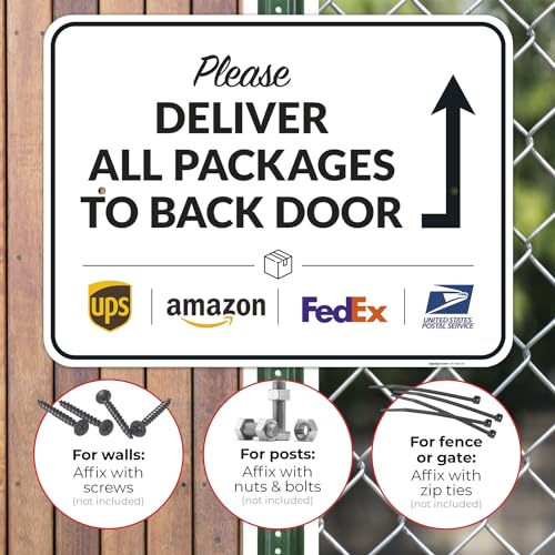 Image of Package Delivery Sign, Delivery Instructions Please All Package to Back Door Sign, 18x24 Inches, Rust Free .063 Aluminum, Fade Resistant, Made in USA by Sigo Signs