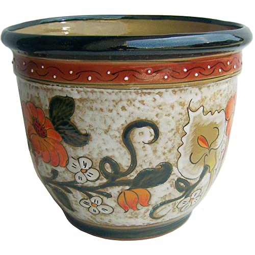 Fine Crafts Imports Indoors/Outdoors Bell Lily Sunflower Mexican Colors Talavera Ceramic Garden Pot