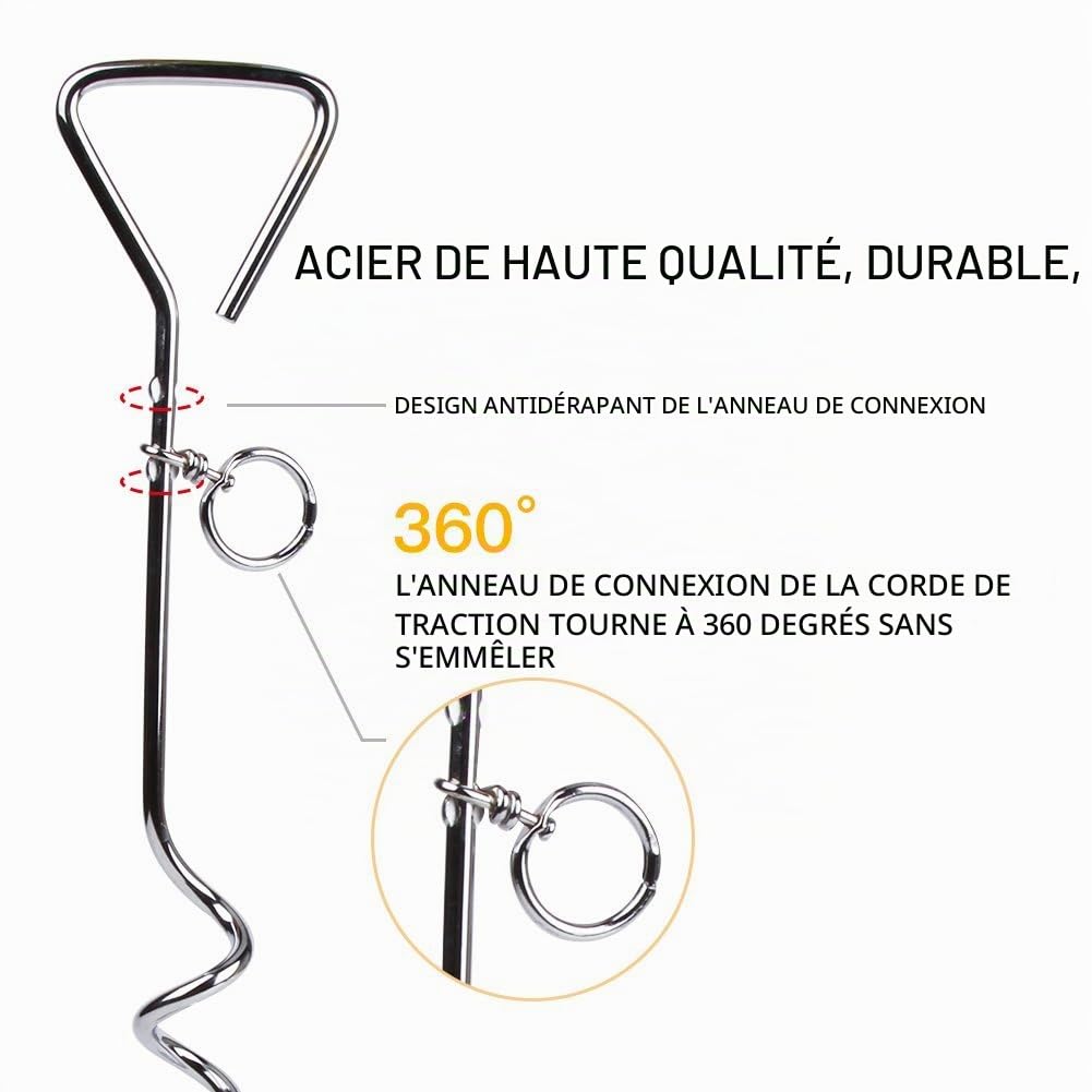 Câble Attache Chien,Piquet en Acier Inoxydable(3M 5M10M)-360° Laisse en Spirale Domestiques Complet pour Extérieur Jardin et Camping L’Attache en Alliage de Zinc Pas de Rouille-3M