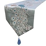 MAGILONA Tablecover Home Decorative Thanksgiving Satin Smooth Embroidered Peacock Floral Pattern...