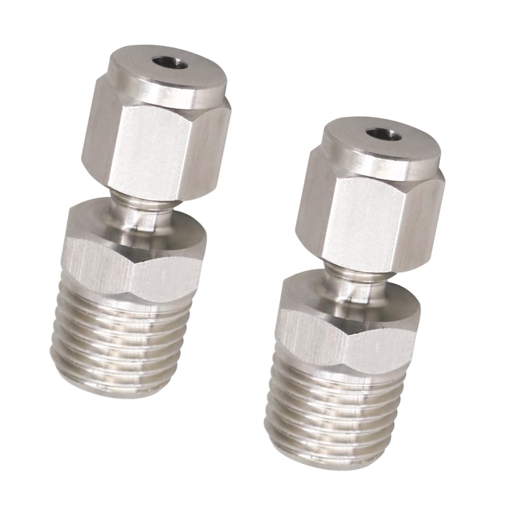 Stainless Steel 304 Compression Fitting to connect 1/8 inch OD tube x 1/4 NPT Male thread Coupler, for brass copper stainless steel tubing (2 pcs)