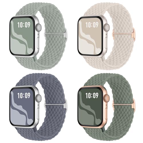 Image of 4 Pack Braided Stretchy Bands Compatible with Apple Watch 40mm 41mm 38mm 42mm 44mm 45mm 46mm 49mm Women Men, Breathable Nylon Elastic Daily Use Straps for iWatch Series 11 /10 9 8 7 6 5 4 3 SE /Ultra 2