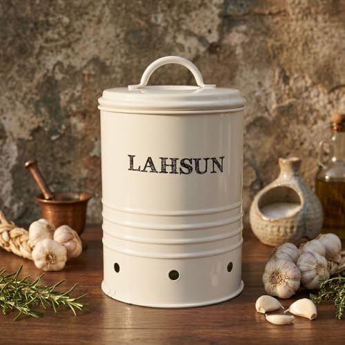 Image of MARKET 99 White Metal Garlic Jar 1000ml | Kitchen Storage Container for Lahsun, Spices and Dry Food | Durable Food Canister for Pantry Organization and Everyday Kitchen Use