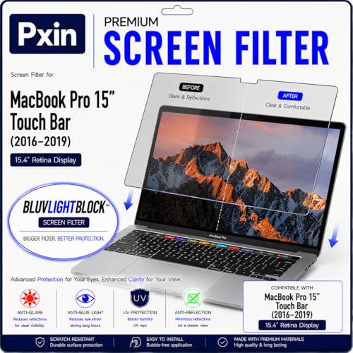 Image of Pxin GlareX Filter compatible with 15 Inch Mac book Pro | Anti Blue | Anti Glare | Anti Reflex | UV Block | BLUVLIGHTBlock & OptiX Layer