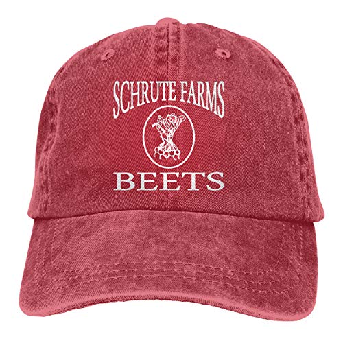 YISHOW Unisex Baseball Cap Schrute Farms Beets Retro Washed Dyed Cotton Adjustable Denim Cap (Red)