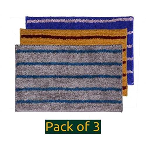 Image of Anti Skid Doormats for Home and Office Entrance Living Room and Bathroom Mats | Entrance Door Mats for Home and Office Entryway. (Pack of 3 (Grey-Yellow-Blue), 20x32)