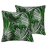 Ideal para decoración del hogar: perfecta para mejorar la estética de tu sala de estar, dormitorio, patio, césped, porche, balcón, sofá o sofá. Estas bonitas fundas de cojín decorativas con estampado de hojas de palma verde son una gran opción para varias ocasiones y entornos.